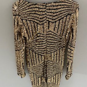 Gianni Bini Gold Sequined Long Sleeve Mini-Dress